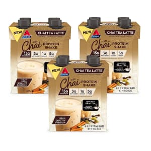 Atkins Iced Chai Latte Protein Shake 12-Pack. Clip the 35% off on page coupon and checkout via Subscribe & Save to get the best price we could find by $6.