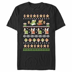 Nintendo Men's Super Mario Nordic Pattern T-Shirt, Black, XXX-Large for $13