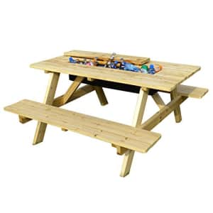 Merry Garden Cooler Wooden Picnic Table and Bench Kit Outdoor Patio Dining Table, Natural for $201