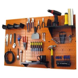Wall Control 4 ft Metal Pegboard Standard Tool Storage Kit with Orange Toolboard and Black for $160