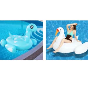 Inflatable Ride-On Swan Pool Float for $10; Loch Ness Monster for $12