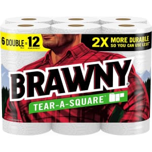 Brawny Tear-A-Square Paper Towel Double Roll 6-Pack for $9.39 via Sub & Save