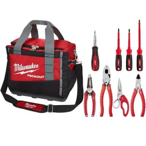 Milwaukee 15" Packout Tool Bag & Electrician 9-Piece Hand Tool Set for $99