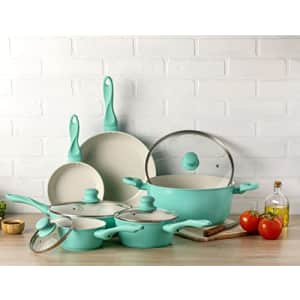 IMUSA USA 10pc Forged Nonstick white Interior Ceramic Teal Cookware Set for $105