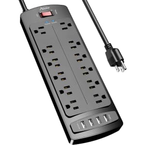 Surge Protector with 12 Outlets and 4 USB Ports for $16