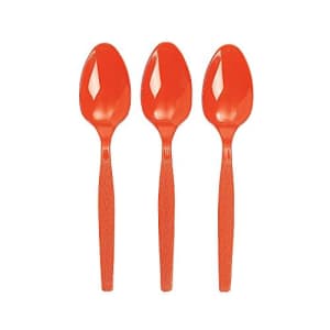 Fun Express - Orange Plastic Spoons (50 Pc) - Party Supplies - Solid Tableware - Cutlery - 50 Pieces for $10