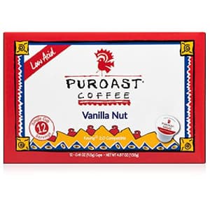 Puroast Coffee Puroast Low Acid Coffee Single-Served Pods, Premium Vanilla, Certified Low Acid Coffee - pH above for $10