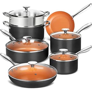 MICHELANGELO Copper Pots and Pans Set Nonstick, Hard Anodized Cookware Set With Ceramic Coating, for $160