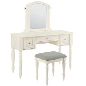 Home Decorators Collection Claraford Wood Vanity Set w/ Tilt Mirror & Upholstered Stool for $179 Home Decorators Collection Claraford Wood Vanity Set w/ Tilt Mirror & Upholstered Stool for $179