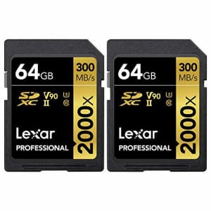 Lexar LSD64GCBNA2000R Pro SDHC 2000X RDR UII BL NA 64GB Memory Card 2 Pack for $300