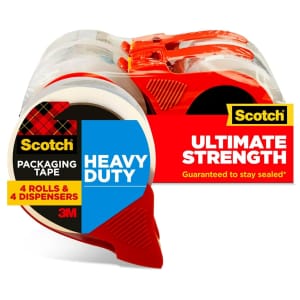 Scotch Heavy Duty Shipping Packing Tape w/ Dispenser 4-Pack for $17