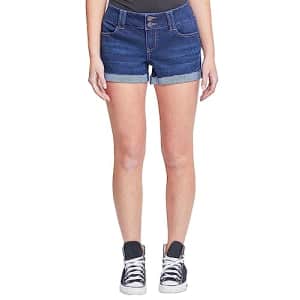 YMI Women's Low-Rise 2-Button Denim Shorts with Flap Back Pockets and Cuffed Hems,Midnight Sky for $23