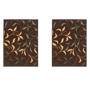 Ottomanson Machine Washable Leaves Design Non-Slip Rubberback 2x3 Pack of 2 Traditional Area Rug for Entryway, for $25
