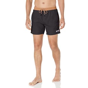 BOSS Men's Standard Medium Length Solid Swim Trunk, Black Fog, XXL for $35