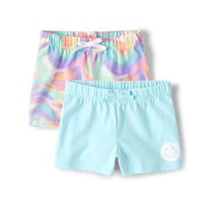 The Children's Place Girls' Pull On Everyday Shorts 2 Pack, Tie Dye/Aqua, XLarge (14) for $10