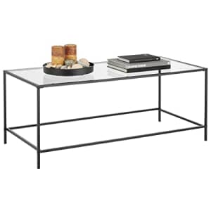 mDesign Glass Top Coffee Table - Large Minimalistic Rectangular Geometric Metal Accent Furniture for $105