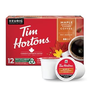 Tim Hortons Maple Flavored Coffee, Single-Serve K-Cup Pods Compatible with Keurig Brewers, Red, 12 for $14