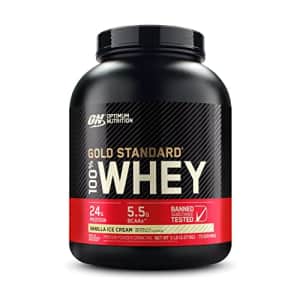 Optimum Nutrition Gold Standard 100% Whey Protein Powder, Vanilla Ice Cream, 5 Pound (Packaging May for $112