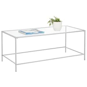 mDesign Glass Top Coffee Table - Large Minimalistic Rectangular Geometric Metal Accent Furniture for $100