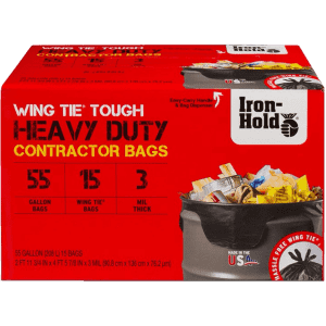 Iron-Hold 55-Gal. Wing Tie Tough Contractor Bags 15-Pack for $12 for members Iron-Hold 55-Gal. Wing Tie Tough Contractor Bags 15-Pack for $12 for members
