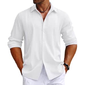 Coofandy Men's Long Sleeve Cuban Guayabera Shirt for $10