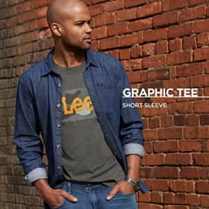 Lee Jeans Lee Men's Short Sleeve Graphic T-Shirt, Envy (Coral) Heather-Black Twitch, X-Large for $15
