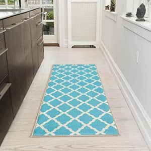 Ottomanson Glamour Collection Non-Slip Moroccan Trellis Design Runner Rug, 20" X 59", Blue for $17