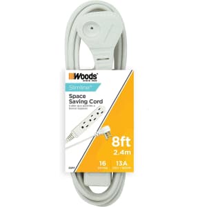 Woods SlimLine 8-Foot Indoor Flat Plug Extension Cord for $4