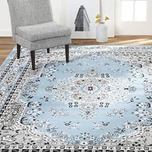 Home Dynamix Premium Sakarya Traditional Medallion Border Area Rug, Blue, 5'2"x7'4" Rectangle for $80