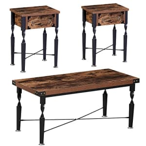 VECELO 3 Pieces Coffee/End/Side Table Set Vintage Wood Look Accent Furniture with Metal Frame for for $140