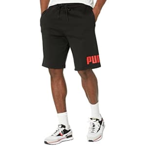 PUMA Men's Big & Tall Essentials Logo Fleece 10" Shorts BT, Cotton Black/High Risk red, 4X-Large for $16