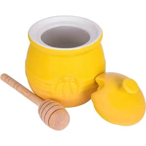 Creative Co-Op Farmhouse Embossed Honey Pot with Wood Dipper for $8
