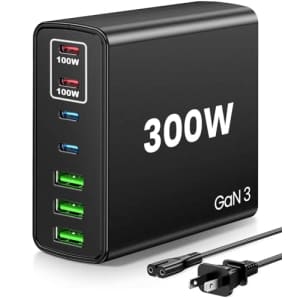 7-Port 300W GaN 3 USB-C Fast Charger for $28