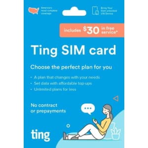 Ting Mobile SIM Card Starter Kit w/ $30 Service Credit for $1 Ting Mobile SIM Card Starter Kit w/ $30 Service Credit for $1