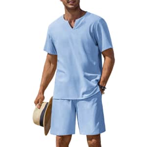 Coofandy Men's 2-Piece Linen Shirt & Shorts Set From $14
