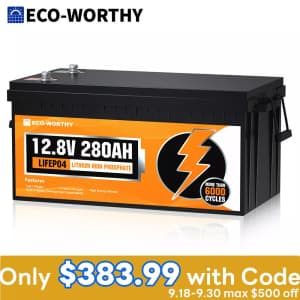 Eco-Worthy 12V 280Ah LiFePO4 Lithium RV Battery for $384