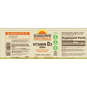 Sundown Vitamin D3 2000 Iu, Supports Immune, Bone and Teeth Health*, 150 Softgels Non-GMO, Free of for $27