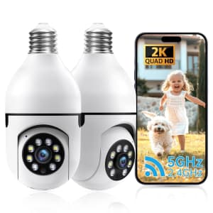 2K WiFi Light Bulb Security Camera 2-Pack for $25