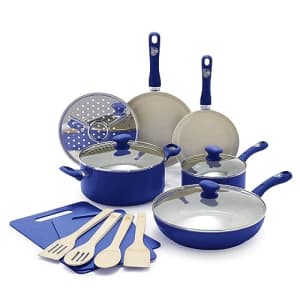 GreenLife Sandstone Healthy Ceramic Nonstick, 15 Piece Kitchen Cookware Pots and Frying Sauce Pans for $83