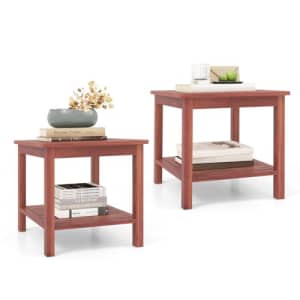Tangkula Patio Side Table, Double-Tier Acacia Wood End Table, Slatted Tabletop & Shelf, Outdoor for $160 Tangkula Patio Side Table, Double-Tier Acacia Wood End Table, Slatted Tabletop & Shelf, Outdoor for $160