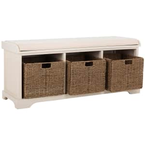 Safavieh Lonan 47" Cushioned Solid Wood Storage Bench w/ 3 Bins for $165