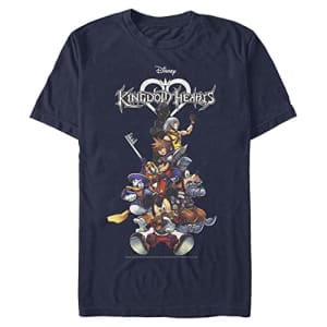 Disney Big Kingdom Hearts Group with Logo Men's Tops Short Sleeve Tee Shirt, Navy Blue Heather, for $8