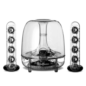Refurb Harman Kardon SoundSticks III 2.1-Channel Soundsystem. You'll pay twice this price for a new model. In retro-speak, this system is rad, man. Much like its predecessor, which was part of the permanent collection at NYC's Museum of Modern Art, it...