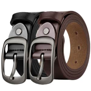 West Leathers Women's Cowhide Leather Belts 2-Pack for $13