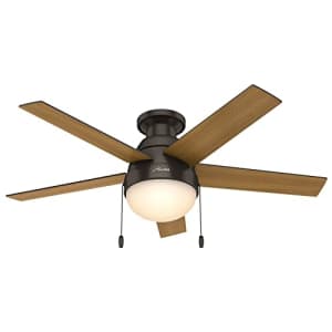 Hunter Fan Hunter Anslee Indoor Low Profile Ceiling Fan with LED Light and Pull Chain Control, 46", Premier for $125