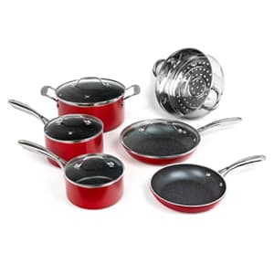 Granitestone Granite Stone Red Cookware Sets Nonstick Pots and Pans Set 10pc Kitchen Cookware Sets for $99