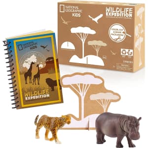 National Geographic Kids' Animal Facts & Activity Journal Book w/ Animal Toy Figures for $7