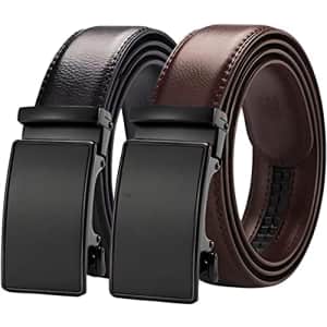 Aini Savoie Men's Ratchet Leather Belt 2-Pack for $12