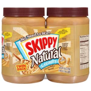 Skippy Natural Creamy Peanut Butter 40-oz. 2-Pack for $8.85 w/ Prime + Sub & Save Skippy Natural Creamy Peanut Butter 40-oz. 2-Pack for $8.85 w/ Prime + Sub & Save