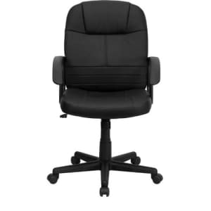 Flash Furniture Mid-Back Black Leather Executive Swivel Office Chair with Rounded Back and Arms for $233 Flash Furniture Mid-Back Black Leather Executive Swivel Office Chair with Rounded Back and Arms for $233